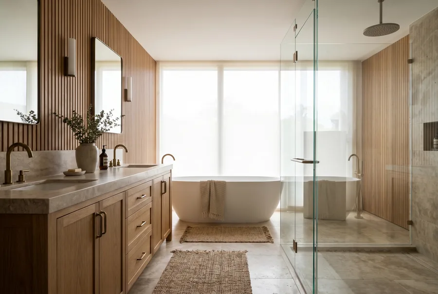 Badezimmer mit Eichen-Waschtisch